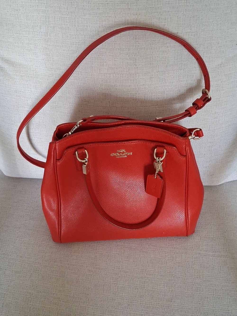 Coach Bright Red Leather Satchel with Gold Hardware